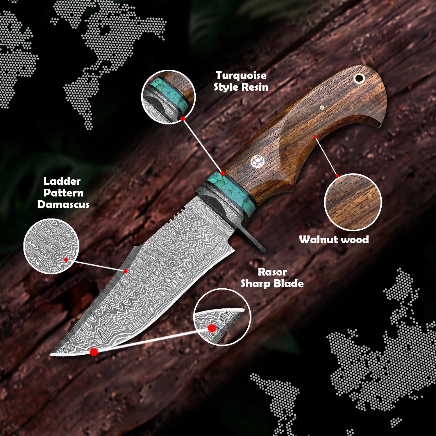 Ironcrest Redwood Damascus Knife