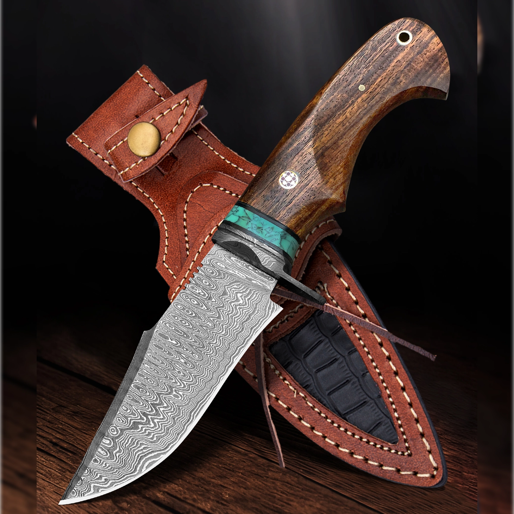 Ironcrest Redwood Damascus Knife